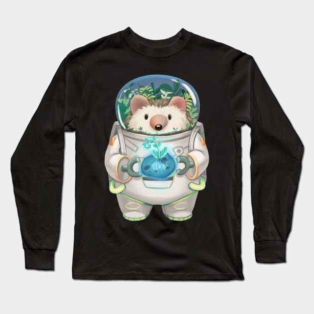 Solarpunk Astronaut Hedgehog Long Sleeve T-Shirt by PamelooArt